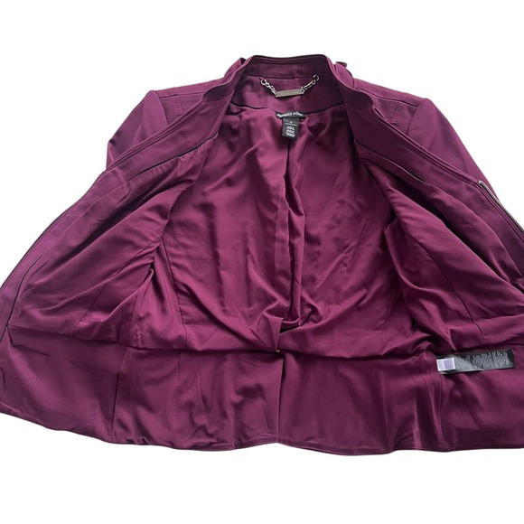 White House Black Market 4 Plum Purple, Ruffle Zipper Perfect Form Blazer Jacket - Picture 10 of 16